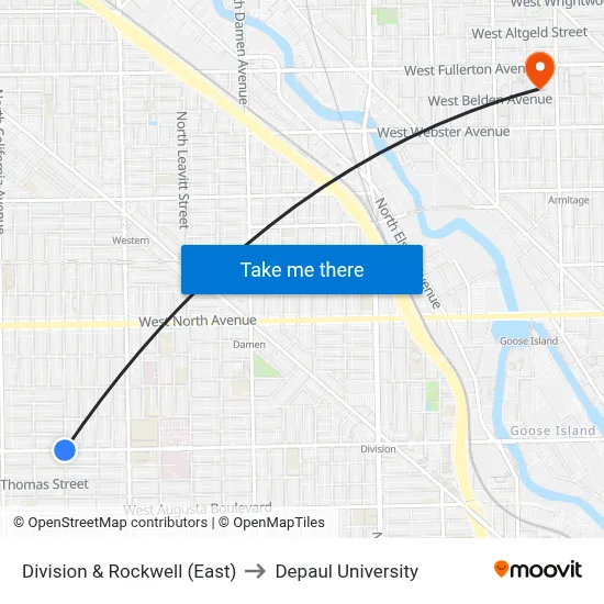 Division & Rockwell (East) to Depaul University map