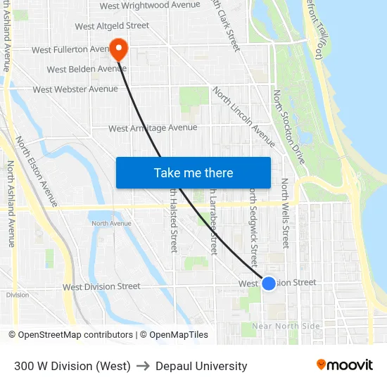 300 W Division (West) to Depaul University map