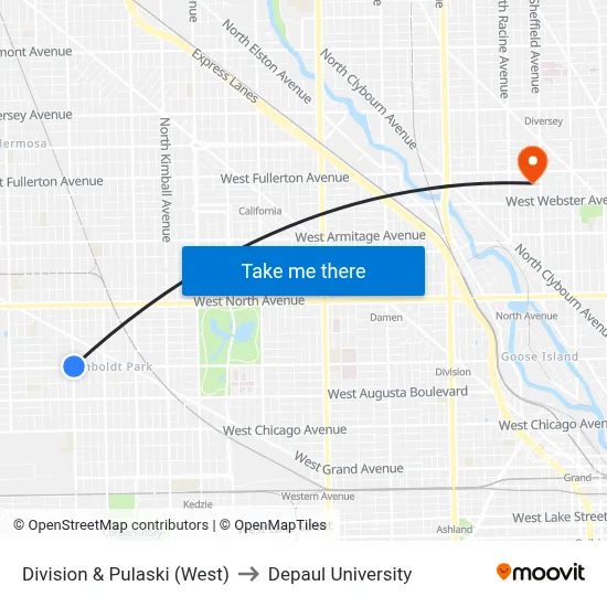 Division & Pulaski (West) to Depaul University map