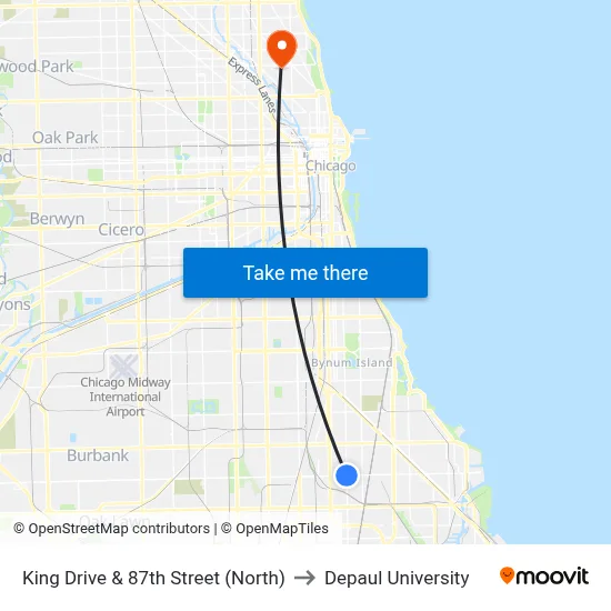 King Drive & 87th Street (North) to Depaul University map