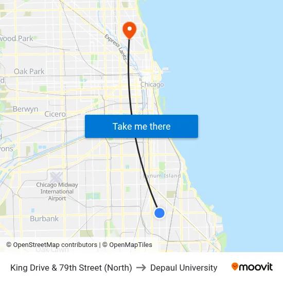 King Drive & 79th Street (North) to Depaul University map
