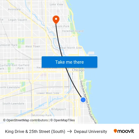 King Drive & 25th Street (South) to Depaul University map