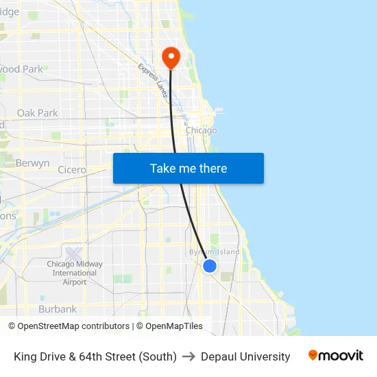 King Drive & 64th Street (South) to Depaul University map
