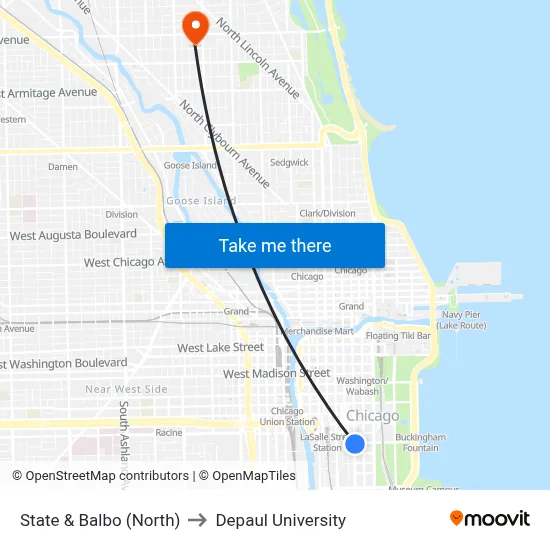 State & Balbo (North) to Depaul University map