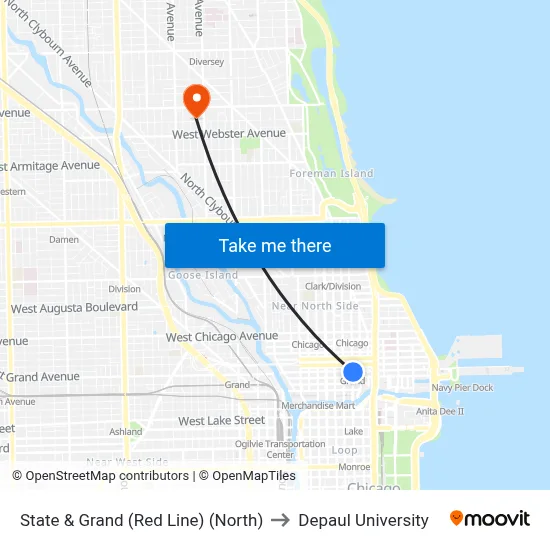 State & Grand (Red Line) (North) to Depaul University map