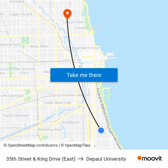 35th Street & King Drive (East) to Depaul University map