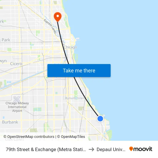 79th Street & Exchange (Metra Station) (West) to Depaul University map