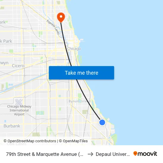 79th Street & Marquette Avenue (West) to Depaul University map