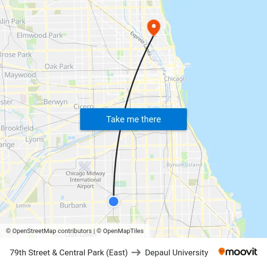 79th Street & Central Park (East) to Depaul University map