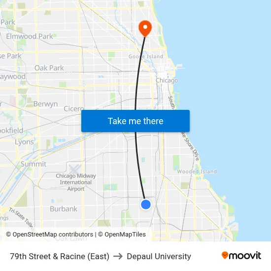 79th Street & Racine (East) to Depaul University map