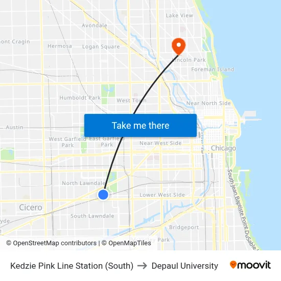 Kedzie Pink Line Station (South) to Depaul University map