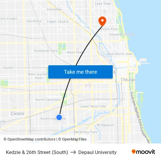 Kedzie & 26th Street (South) to Depaul University map