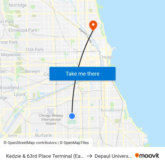 Kedzie & 63rd Place Terminal (East) to Depaul University map