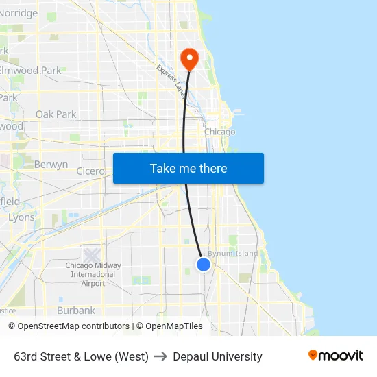 63rd Street & Lowe (West) to Depaul University map
