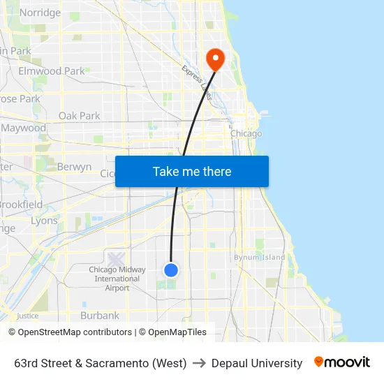 63rd Street & Sacramento (West) to Depaul University map