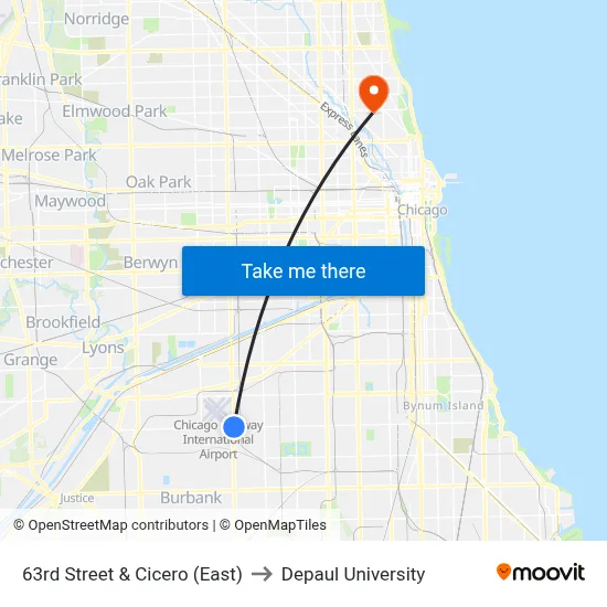 63rd Street & Cicero (East) to Depaul University map