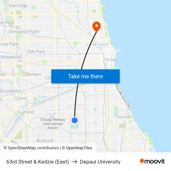 63rd Street & Kedzie (East) to Depaul University map