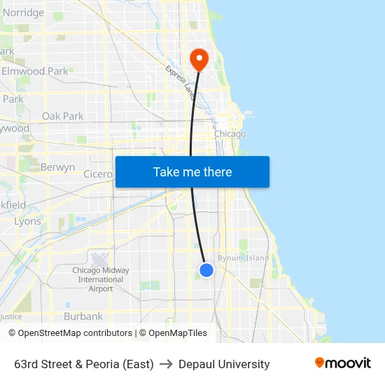 63rd Street & Peoria (East) to Depaul University map