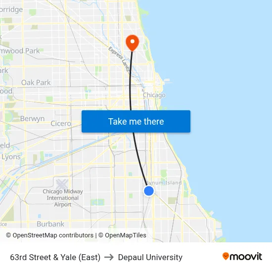 63rd Street & Yale (East) to Depaul University map