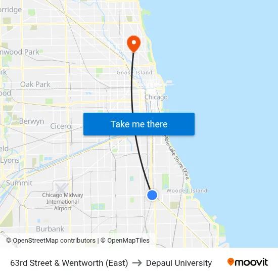 63rd Street & Wentworth (East) to Depaul University map