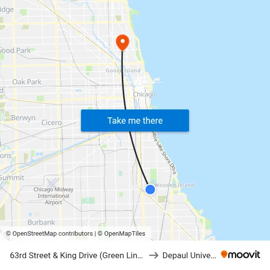 63rd Street & King Drive (Green Line) (East) to Depaul University map