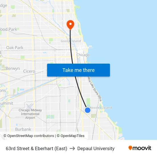 63rd Street & Eberhart (East) to Depaul University map