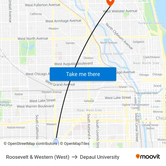 Roosevelt & Western (West) to Depaul University map