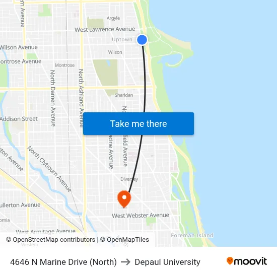 4646 N Marine Drive (North) to Depaul University map