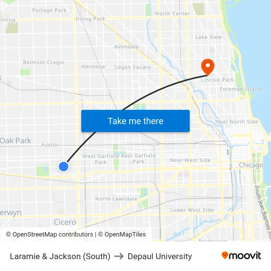 Laramie & Jackson (South) to Depaul University map