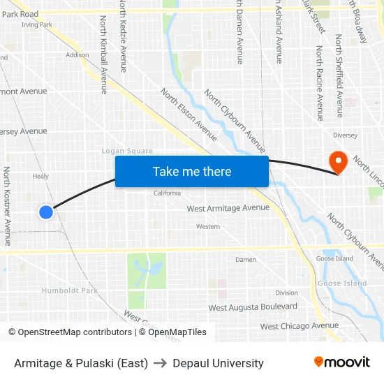 Armitage & Pulaski (East) to Depaul University map