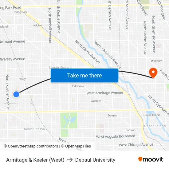 Armitage & Keeler (West) to Depaul University map