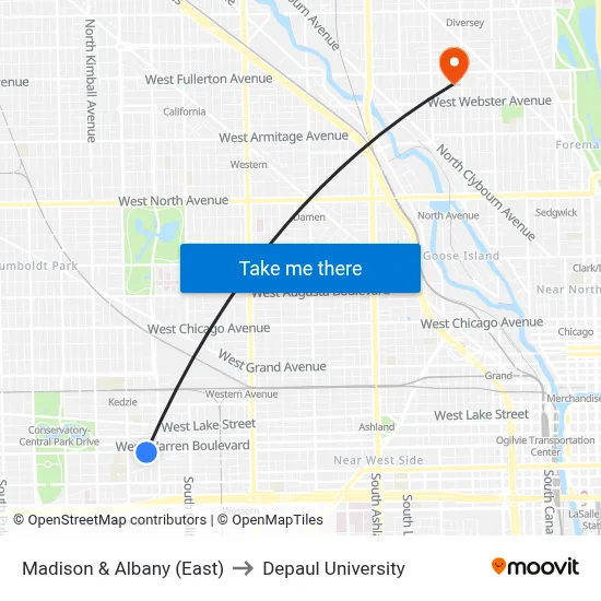 Madison & Albany (East) to Depaul University map