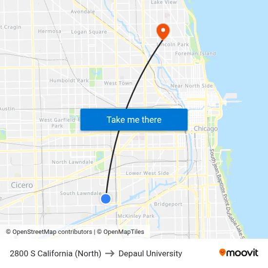 2800 S California (North) to Depaul University map