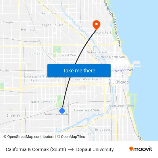 California & Cermak (South) to Depaul University map