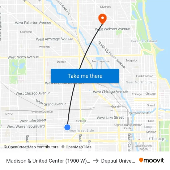 Madison & United Center (1900 W) (East) to Depaul University map