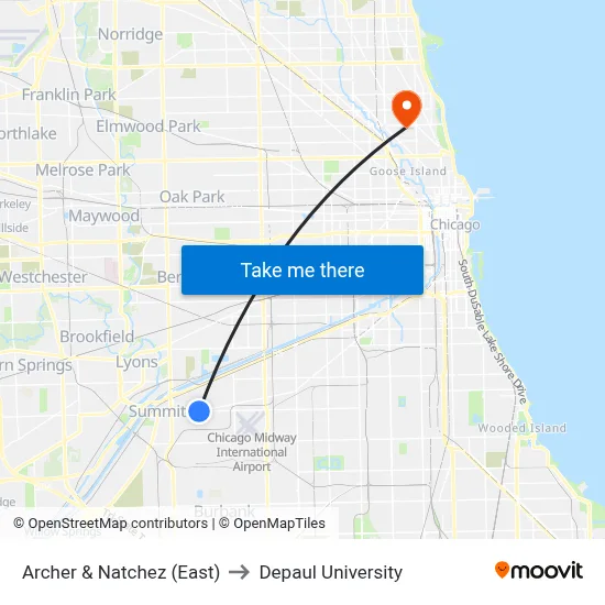 Archer & Natchez (East) to Depaul University map