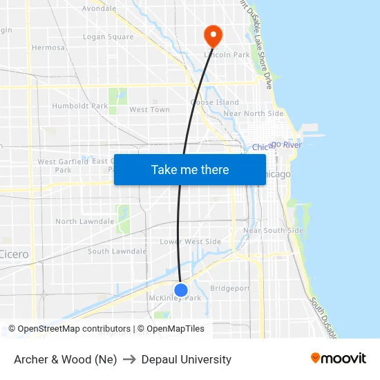 Archer & Wood (Ne) to Depaul University map