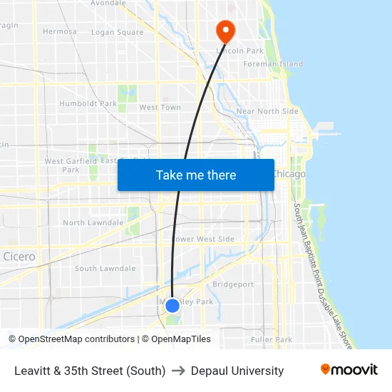 Leavitt & 35th Street (South) to Depaul University map