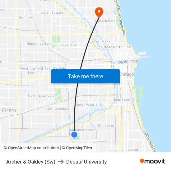 Archer & Oakley (Sw) to Depaul University map