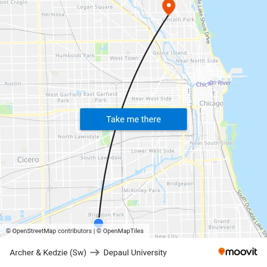 Archer & Kedzie (Sw) to Depaul University map