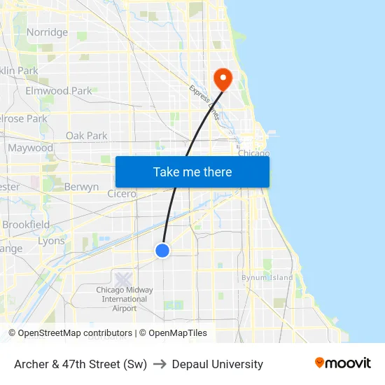 Archer & 47th Street (Sw) to Depaul University map