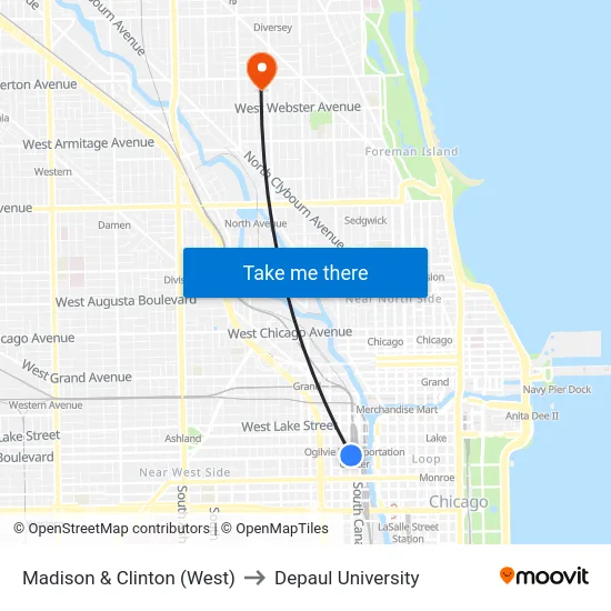 Madison & Clinton (West) to Depaul University map