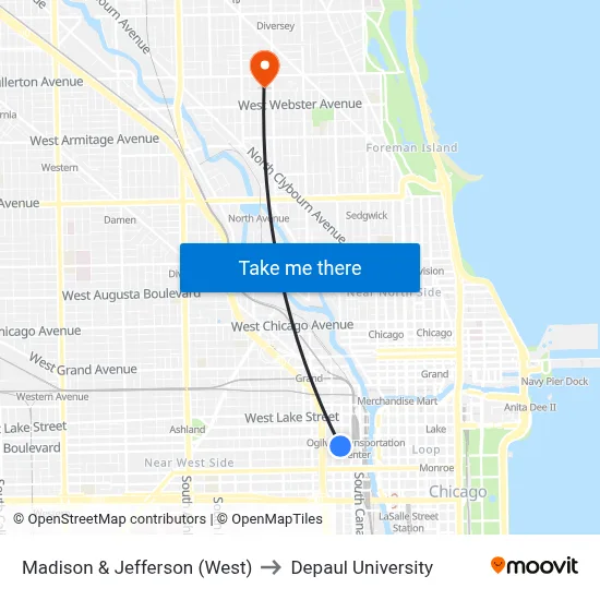 Madison & Jefferson (West) to Depaul University map