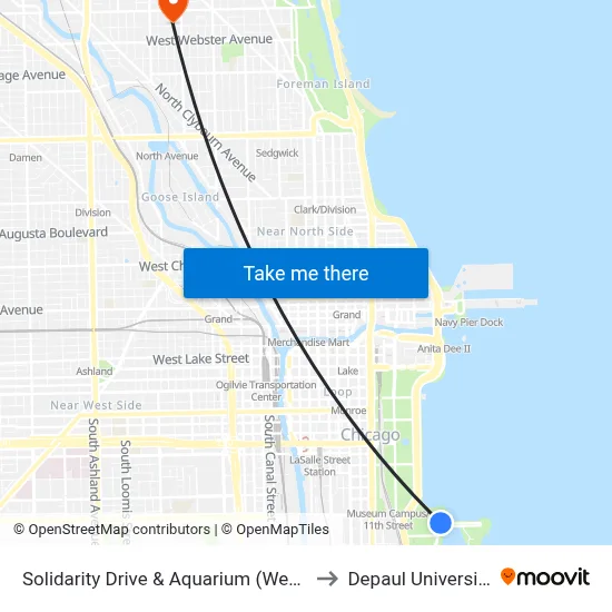 Solidarity Drive & Aquarium (West) to Depaul University map