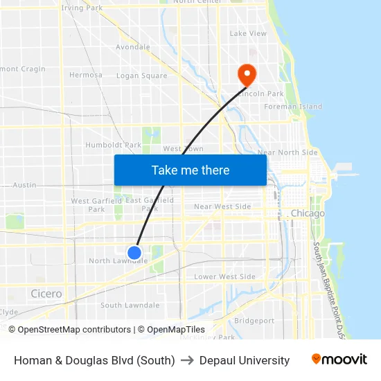 Homan & Douglas Blvd (South) to Depaul University map