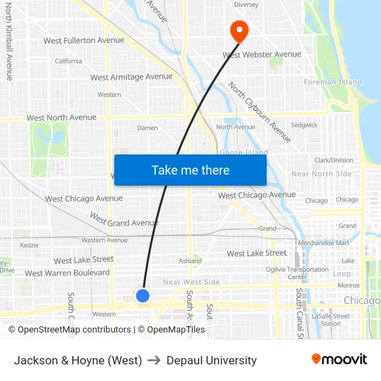 Jackson & Hoyne (West) to Depaul University map