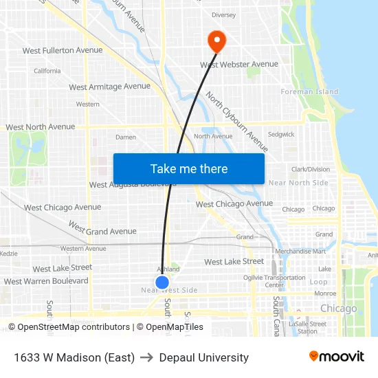 1633 W Madison (East) to Depaul University map
