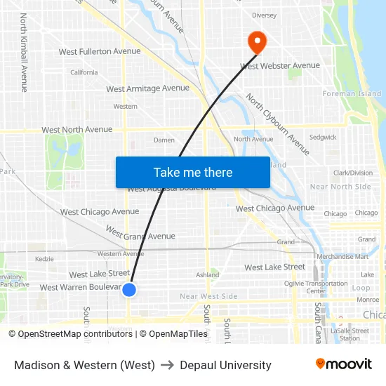 Madison & Western (West) to Depaul University map