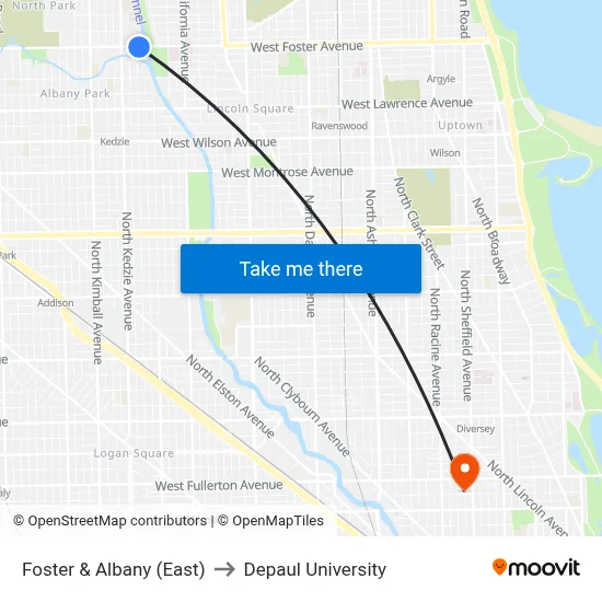 Foster & Albany (East) to Depaul University map