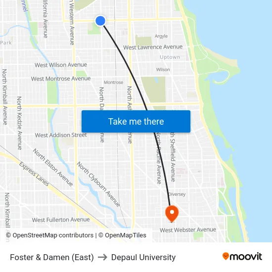 Foster & Damen (East) to Depaul University map